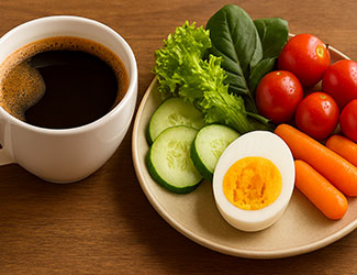 قهوه سیاه + تخم‌مرغ آب‌پز + سبزیجات