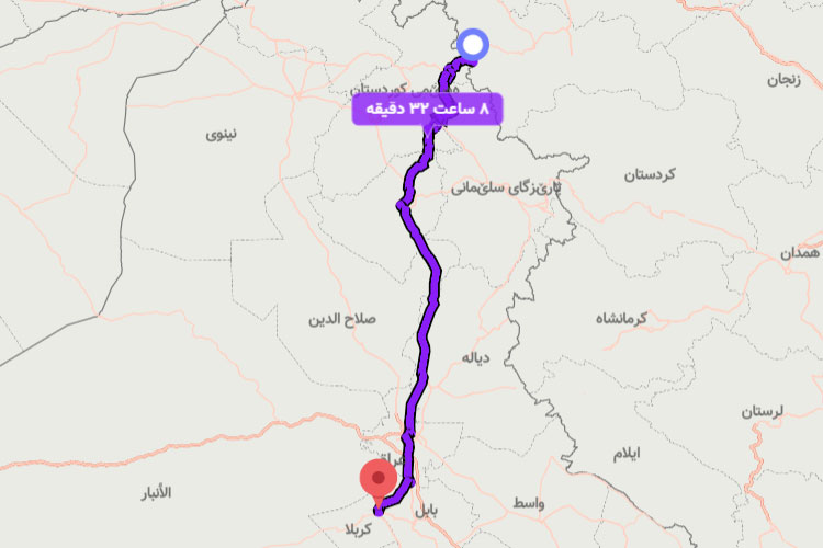 مسیر مرز تمرچین تا کربلا
