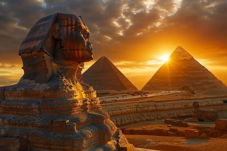 غروب در اهرام ثلاثه مصر، میراث جاودان باستانی.
